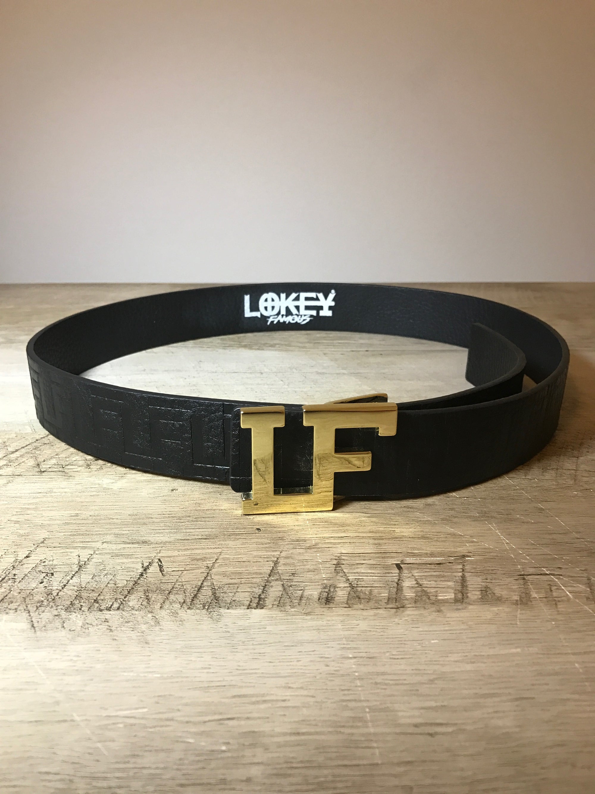 Lokey Famous Designer Belt (black w/gold buckle)